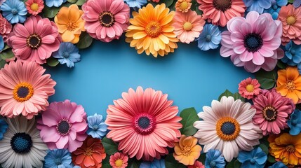 Fototapeta premium Vibrant Floral Frame: A Symphony of Colors