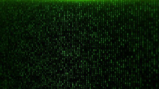 Digital screen Data Stream Binary Code Matrix Background With Numbers of binary code Random numbers Binary Code, Changing Blue futuristic Numbers. finance, corporate, cyber. Global business