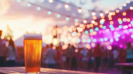 Vibrant Outdoor Concert with Nonalcoholic Beers, Colorful Lights, and Energetic Atmosphere Illustration