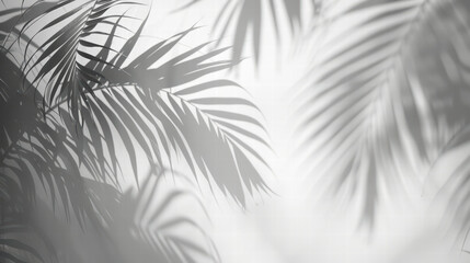 Shadow from palm leaves on white wall background. 
