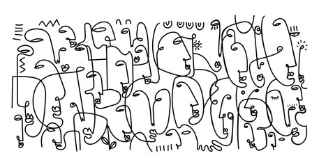 abstract hand drawing face portrait geometric decorative doodle outlines vector illustration. Line art black and white aesthetic design for wall art, prints, cards, decoration, banner and background.