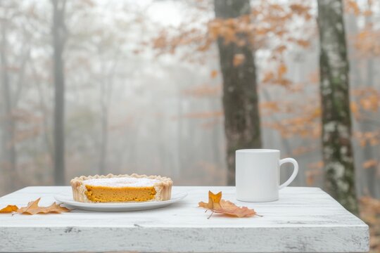 Tranquil Autumn Table National Pumpkin Pie Day, Thanksgiving, and Halloween Celebration