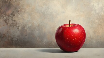 Bright Red Apple on a Subtle Textured Background, Capturing the Freshness and Simplicity of Nature's Produce in a Minimalist Style for Artistic and Culinary Use