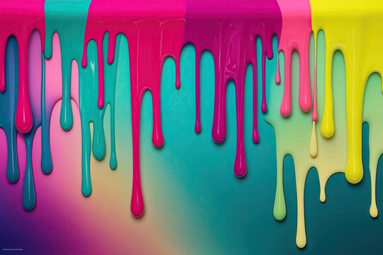 Vibrant Teal Fuchsia Yellow and Sapphire Dripping Paint Gradient Background Design