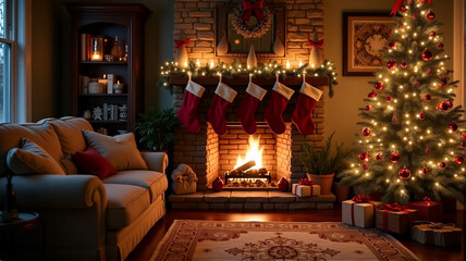 fireplace with christmas tree