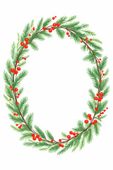 A festive animated Christmas wreath featuring red berries and green leaves on a white background. with red berries standing out.