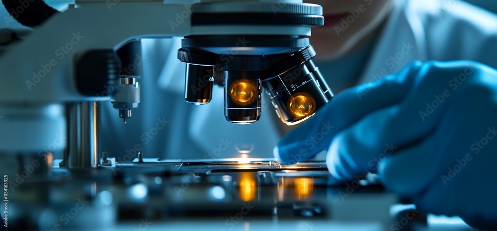 Aufkleber A scientist examines a slide under a microscope in a laboratory setting.