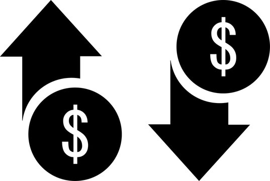 Dollar value increases and decreases icon set Transparent background
