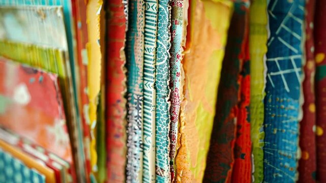 A mix of colors and textures meld together in a defocused view of a scrapbooking class.