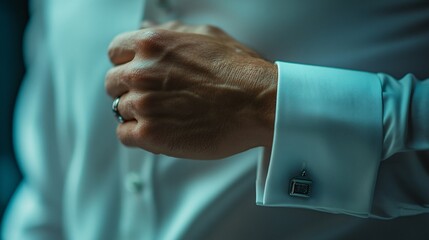 Close-up of a man adjusting his cufflink