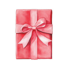Watercolor illustration of a gift box with a pink ribbon. Perfect for posters, cards, stickers, and packaging.