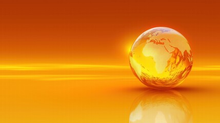 Orange glowing globe on bright background with map details. Global communication and energy concept.