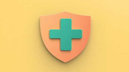 Obraz premium Shield with cross on a yellow background. Medical protection and safety symbol.