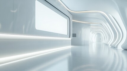 Obraz premium The conference room interior of a modern office with white walls and a monitor.