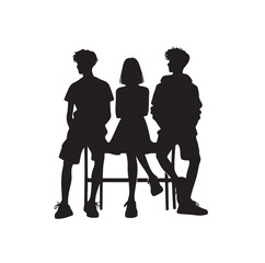 three teenagers hanging out together silhouette vector illustration  