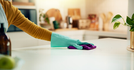 Cloth, cleaner and person with soap, service and detergent for daily chores, gloves or safety....