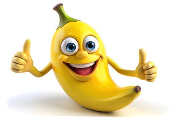 A cheerful banana emoji with a big smile and expressive eyes on a vibrant turquoise background