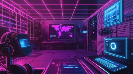 A clean vector illustration of a VR gaming experience where AI adapts the gameplay to user actions.