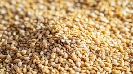 Obraz premium A close-up of golden sesame seeds, highlighting their texture and color.