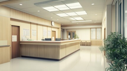 Fototapeta premium The decoration of the nursing staff's desks inside the new hospital building is beautiful and pleasing to the eye.