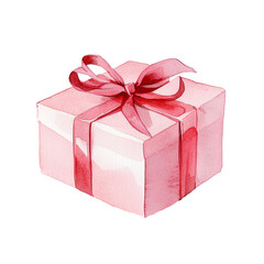 Obraz premium Watercolor illustration of a vibrant pink gift box tied with a ribbon. Perfect for cards, posters, stickers, and crafts.