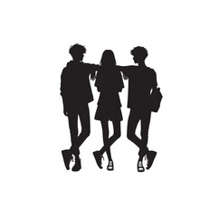 three teenagers hanging out together silhouette vector illustration  