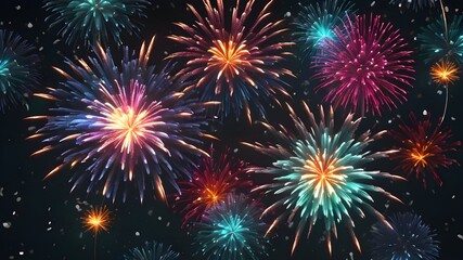 Naklejka premium Colorful fireworks explosion with glowing sparks