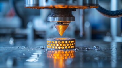 3d printer builds part with metal powder.