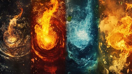 The four elements of fire, water, earth and air in hightextile, the background image