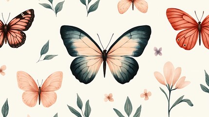 Digital illustration of vibrant butterfly patterns against a colorful floral background