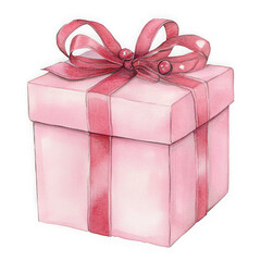 Obraz premium Watercolor illustration of a vibrant pink gift box tied with a ribbon. Perfect for cards, posters, stickers, and crafts.