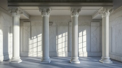 The four pillars are white and are part of a building