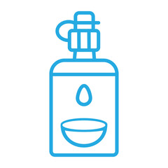 A multi-purpose saline solution, flat-style icon template, circle, and packing sticker design is blue on white.