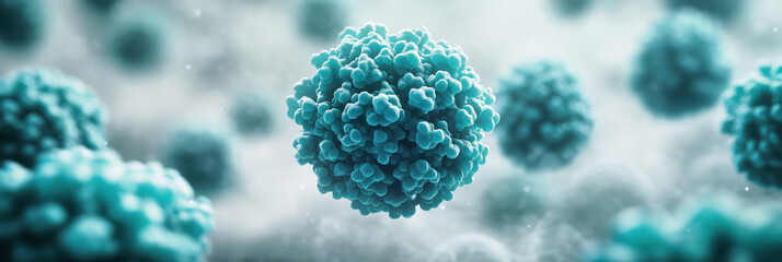 Close up of vibrant blue influenza virus pathogen strain with intricate details and textures