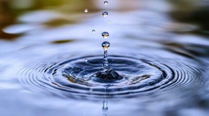 Close-up of water droplets creating ripples on a surface.
