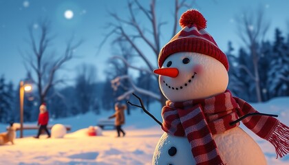 Smiling Snowman in a Winter Wonderland