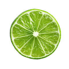 Single slice of fresh juicy lime lemon isolated on white background