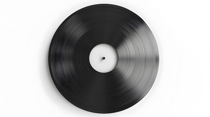 Obraz premium A close-up of a black vinyl record with a white label, isolated on a white background.