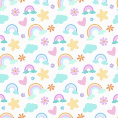 seamless pattern with clouds and rainbow