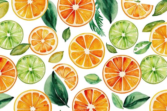 Vibrant Citrus Watercolor Seamless Border for Summer Parties and Refreshing Decor