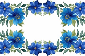 Obraz premium Vibrant Blue Floral Watercolor Seamless Border with Leafy Accents for Invitations Home Decor Crafting and Greeting Cards
