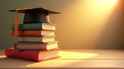 Stack of books with graduation cap for International Education Day.