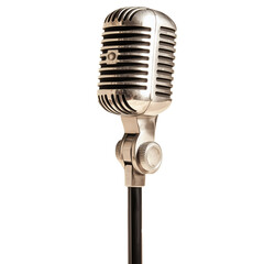 Old Retro style vintage silver microphone isolated on white background 