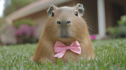 Meet Capybara: The Adorable Cavy Accessorizing with Pink Bow Tie!