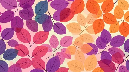 Digital illustration of colorful autumn leaves patterns in a vibrant natural environment