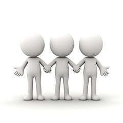 Minimalist Design of Three White Figures Holding Hands Together
