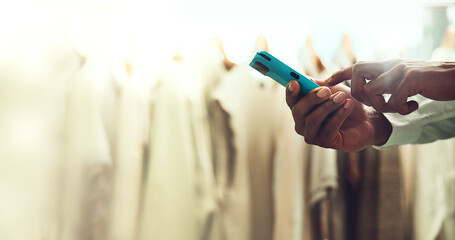 Fashion, small business and shopping with card machine fro payment, purchase and sale in boutique....