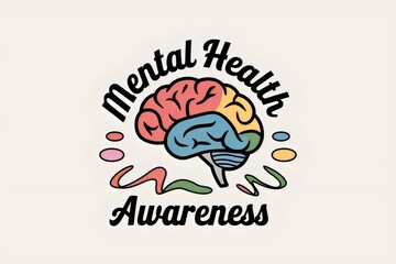 Fototapeta premium Mental Health Awareness text with colorful brain. graphic design promotes awareness and understanding of mental health issues