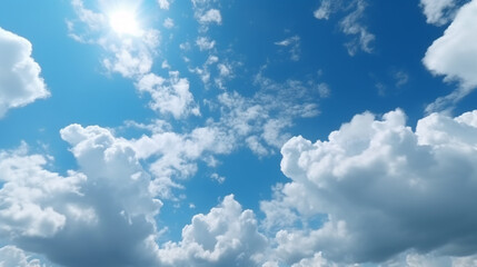 Sunny day with beautiful blue sky and white cumulus clouds blue sky 
 
