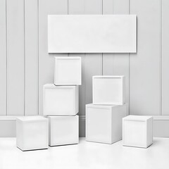 Minimalist White Boxes on a Clean Gray Wall for Modern Interiors